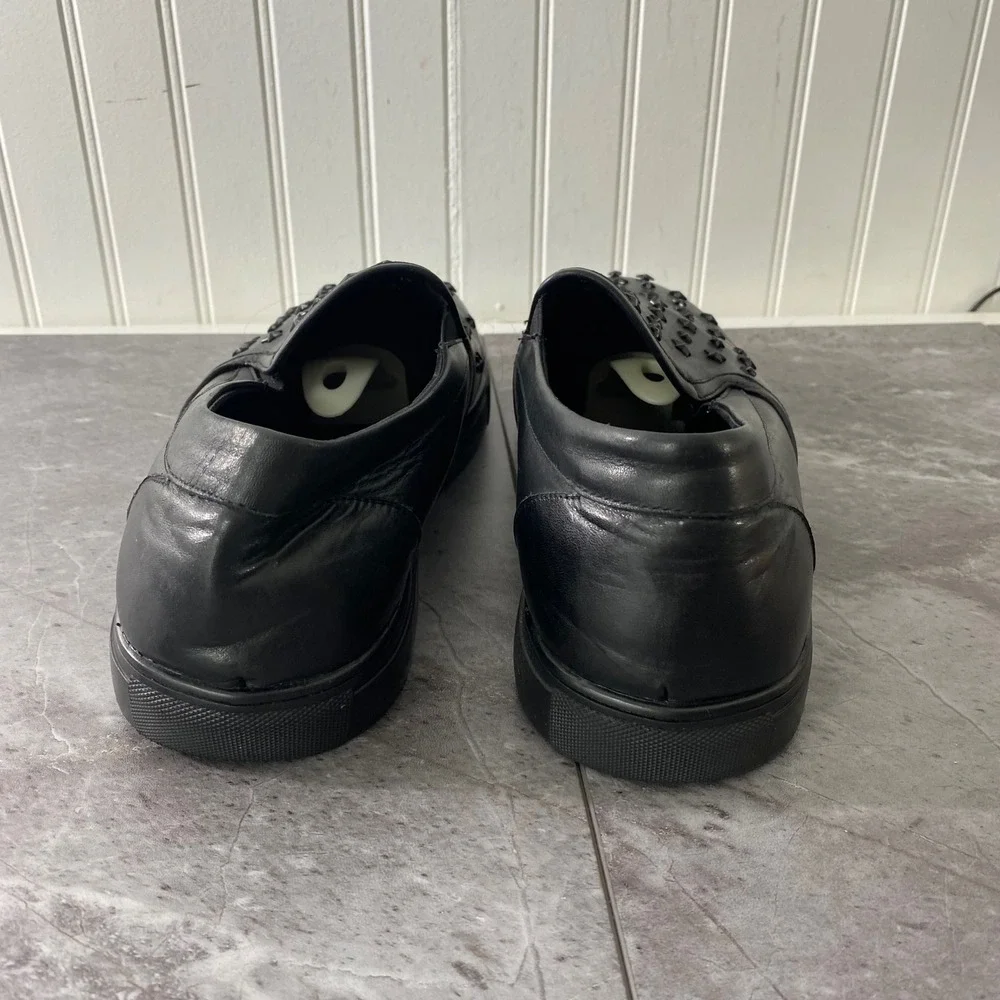 Badgley Mischka Mens Black Leather Star Studded Slip On Sneakers Size 12 Loafers